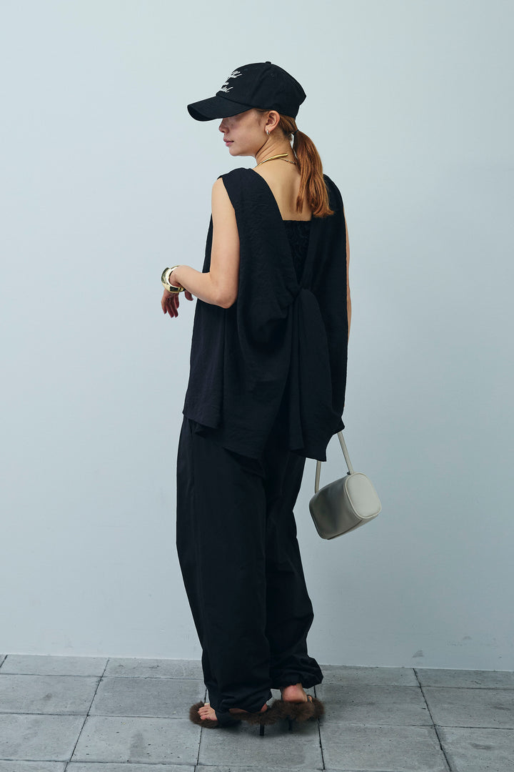 [予約/SET]シアーバックツイストノースリトップス+コード刺繍ベロアキャミ+裾ドロストナイロンパンツ(3set)