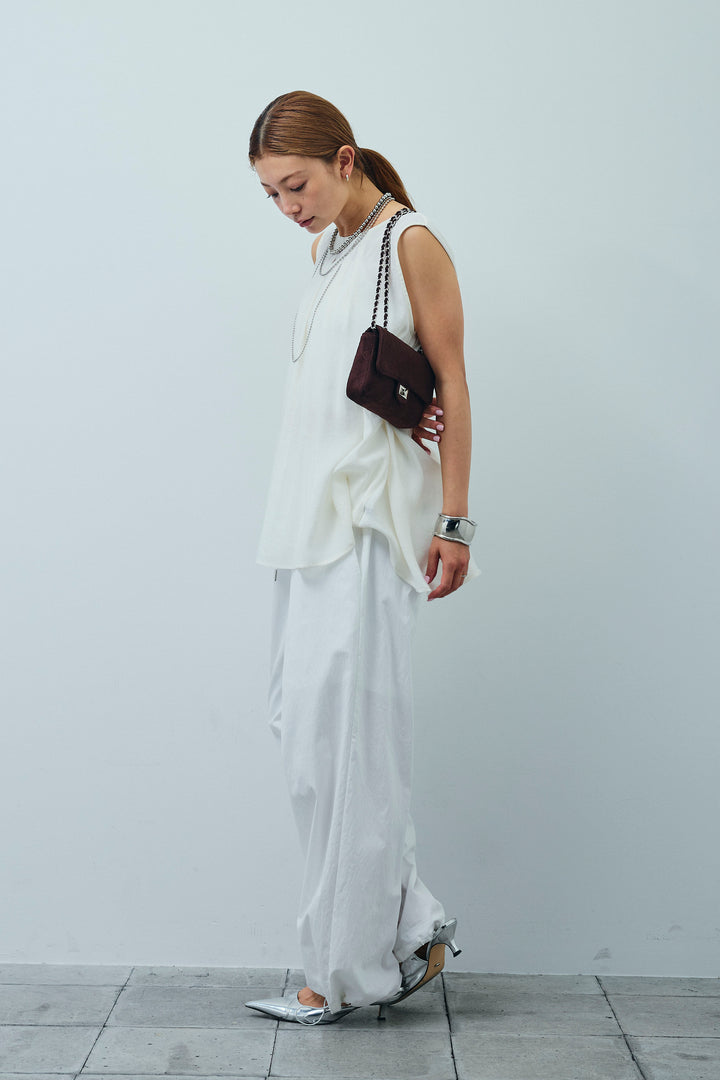 [予約/SET]シアーバックツイストノースリトップス+コード刺繍ベロアキャミ+裾ドロストナイロンパンツ(3set)