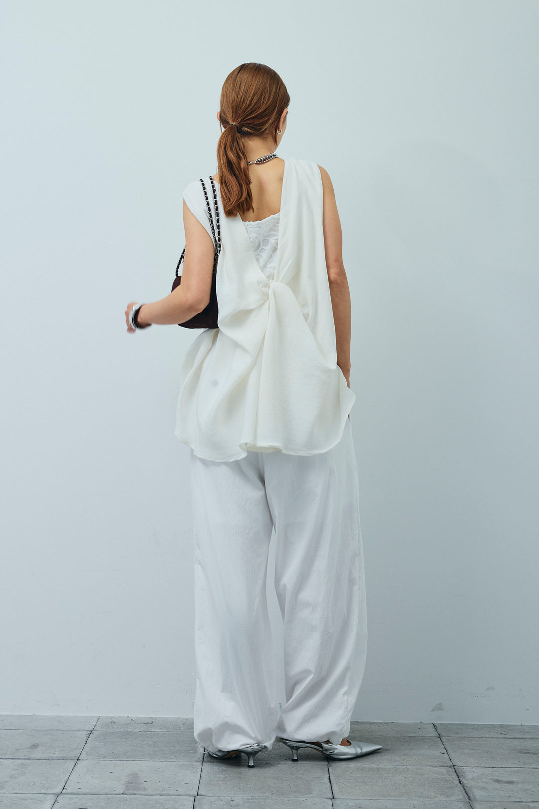 [予約/SET]シアーバックツイストノースリトップス+裾ドロストナイロンパンツ(2set)