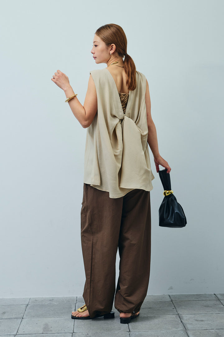 [予約/SET]シアーバックツイストノースリトップス+裾ドロストナイロンパンツ(2set)