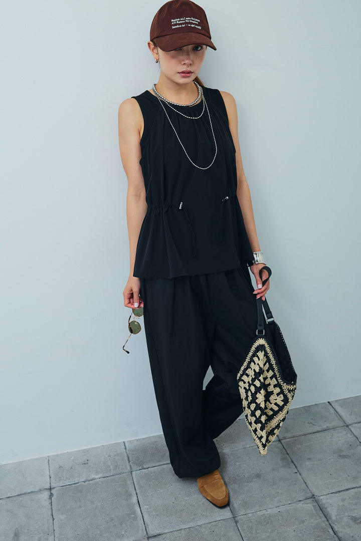 [予約/SET]ドロストギャザーキャミ+裾ドロストナイロンパンツ(2set)