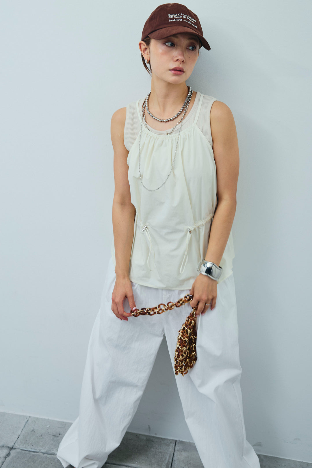 [予約/SET]ドロストギャザーキャミ+裾ドロストナイロンパンツ(2set)