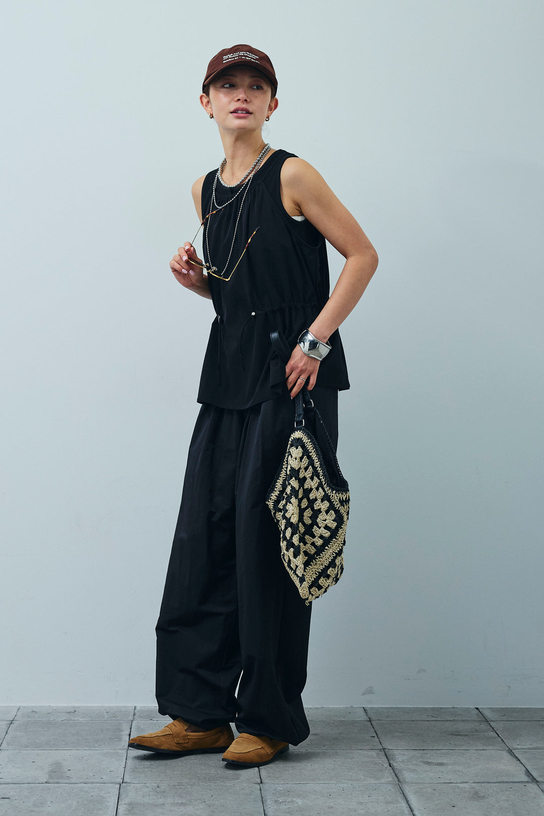 [予約/SET]ドロストギャザーキャミ+裾ドロストナイロンパンツ(2set)