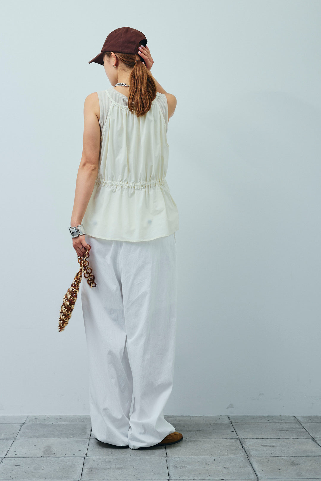 [予約/SET]ドロストギャザーキャミ+裾ドロストナイロンパンツ(2set)