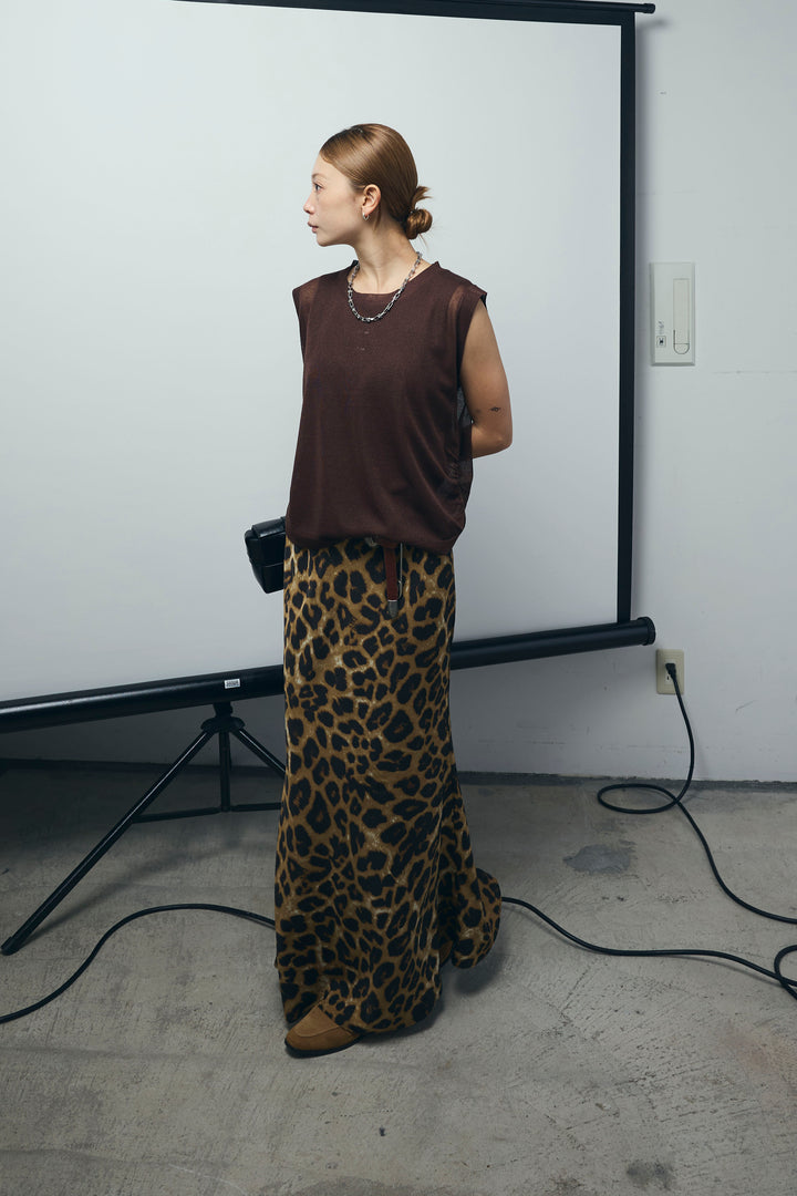 [予約/SET]リネン混ギャザーシアーニット+レオパードナロースカート(2set)