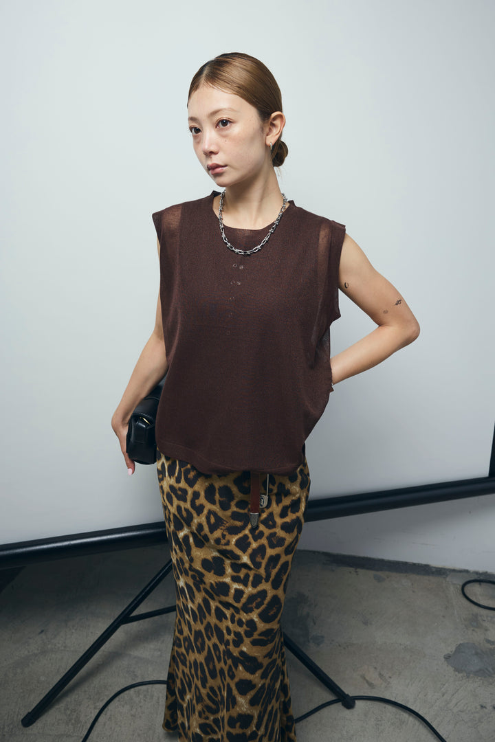 [予約/SET]リネン混ギャザーシアーニット+レオパードナロースカート(2set)