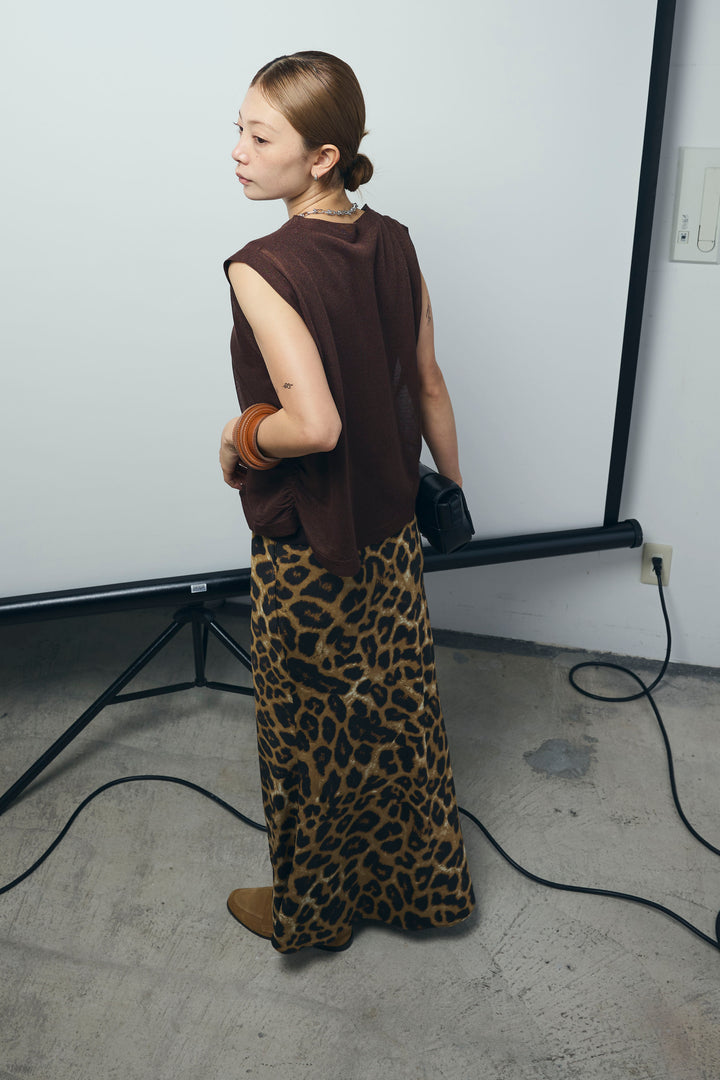 [予約/SET]リネン混ギャザーシアーニット+レオパードナロースカート(2set)
