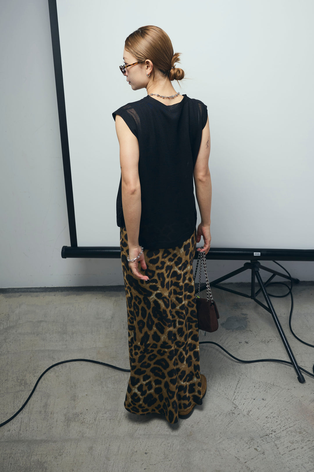 [予約/SET]リネン混ギャザーシアーニット+レオパードナロースカート(2set)