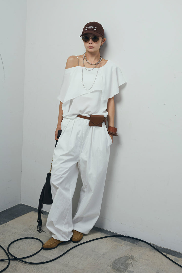 [予約/SET]アシメブラウス+裾ドロストナイロンパンツ(2set)