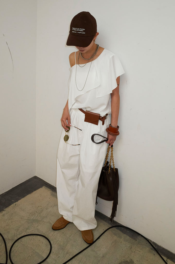 [予約/SET]アシメブラウス+裾ドロストナイロンパンツ(2set)