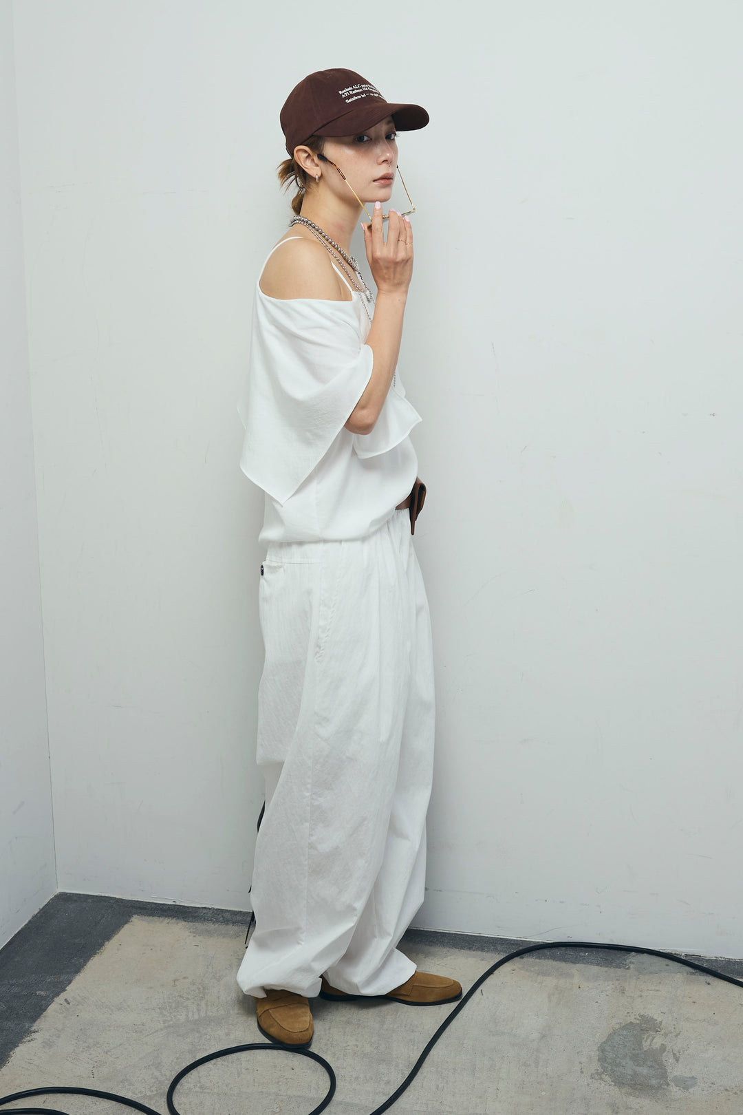 [予約/SET]アシメブラウス+裾ドロストナイロンパンツ(2set)