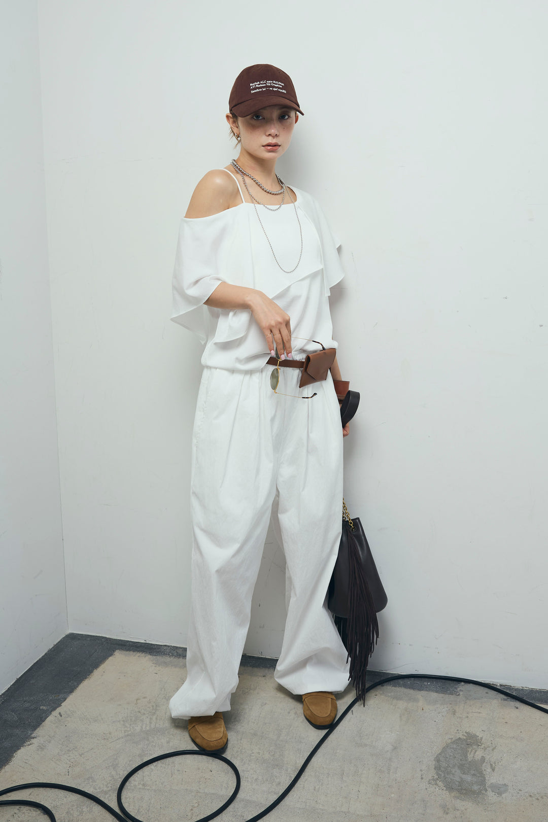 [予約/SET]アシメブラウス+裾ドロストナイロンパンツ(2set)