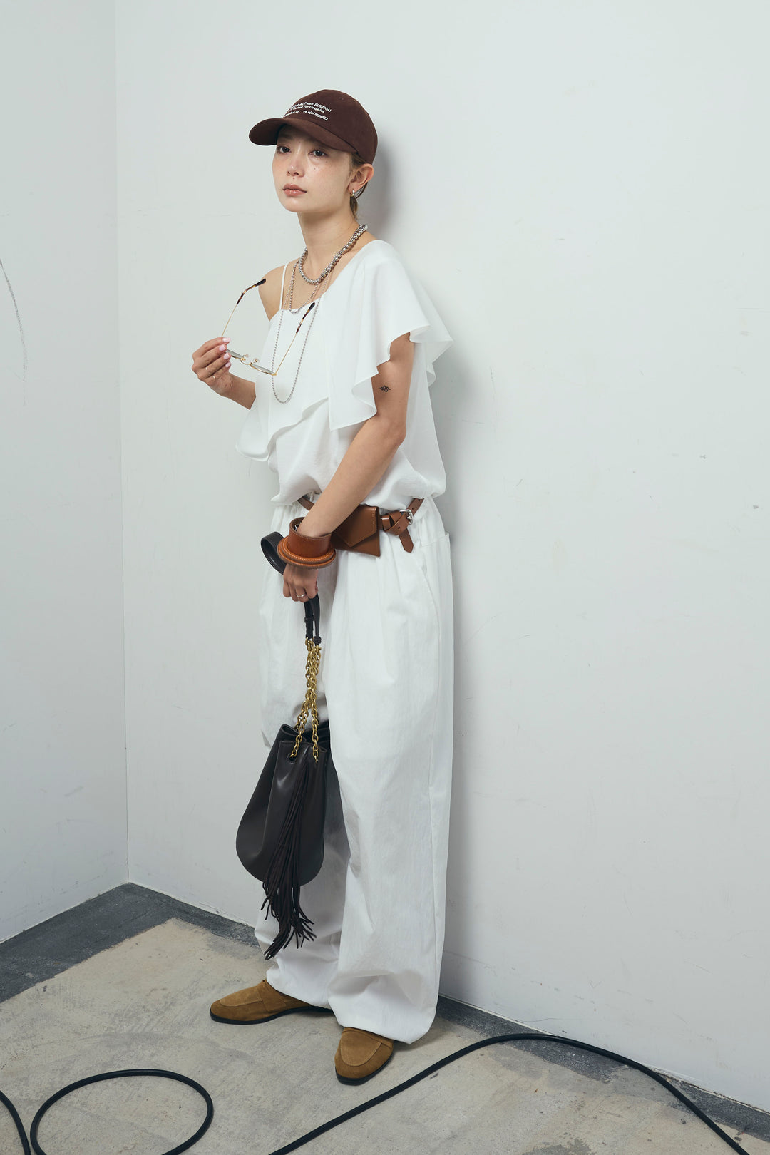 [予約/SET]アシメブラウス+裾ドロストナイロンパンツ(2set)