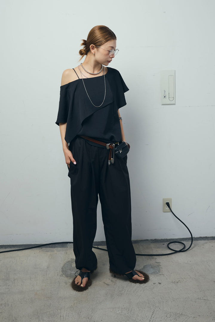 [予約/SET]アシメブラウス+裾ドロストナイロンパンツ(2set)