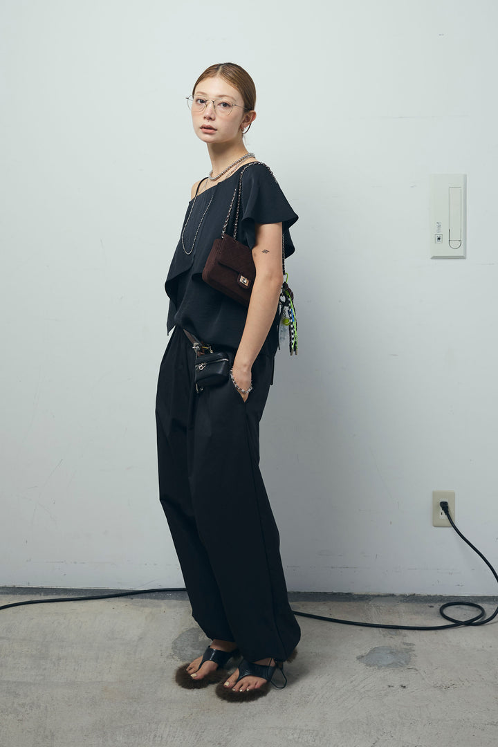 [予約/SET]アシメブラウス+裾ドロストナイロンパンツ(2set)