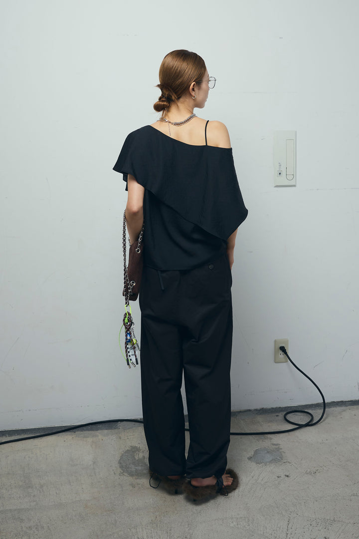 [予約/SET]アシメブラウス+裾ドロストナイロンパンツ(2set)