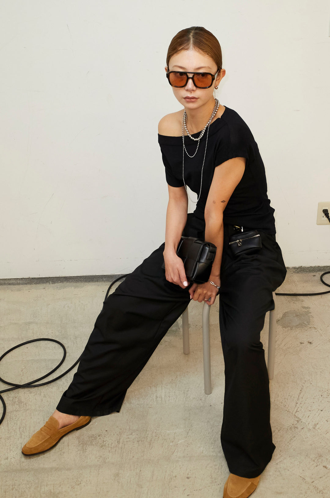 [予約/SET]アシメギャザーオフショルPO+デザインタックパンツ(2set)