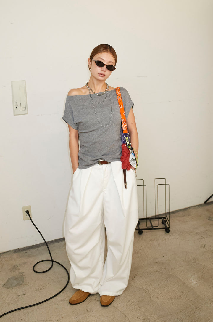 [予約/SET]アシメギャザーオフショルPO+デザインタックパンツ(2set)