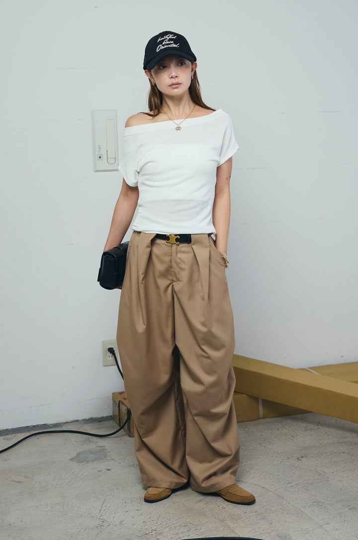 [予約/SET]アシメギャザーオフショルPO+デザインタックパンツ(2set)