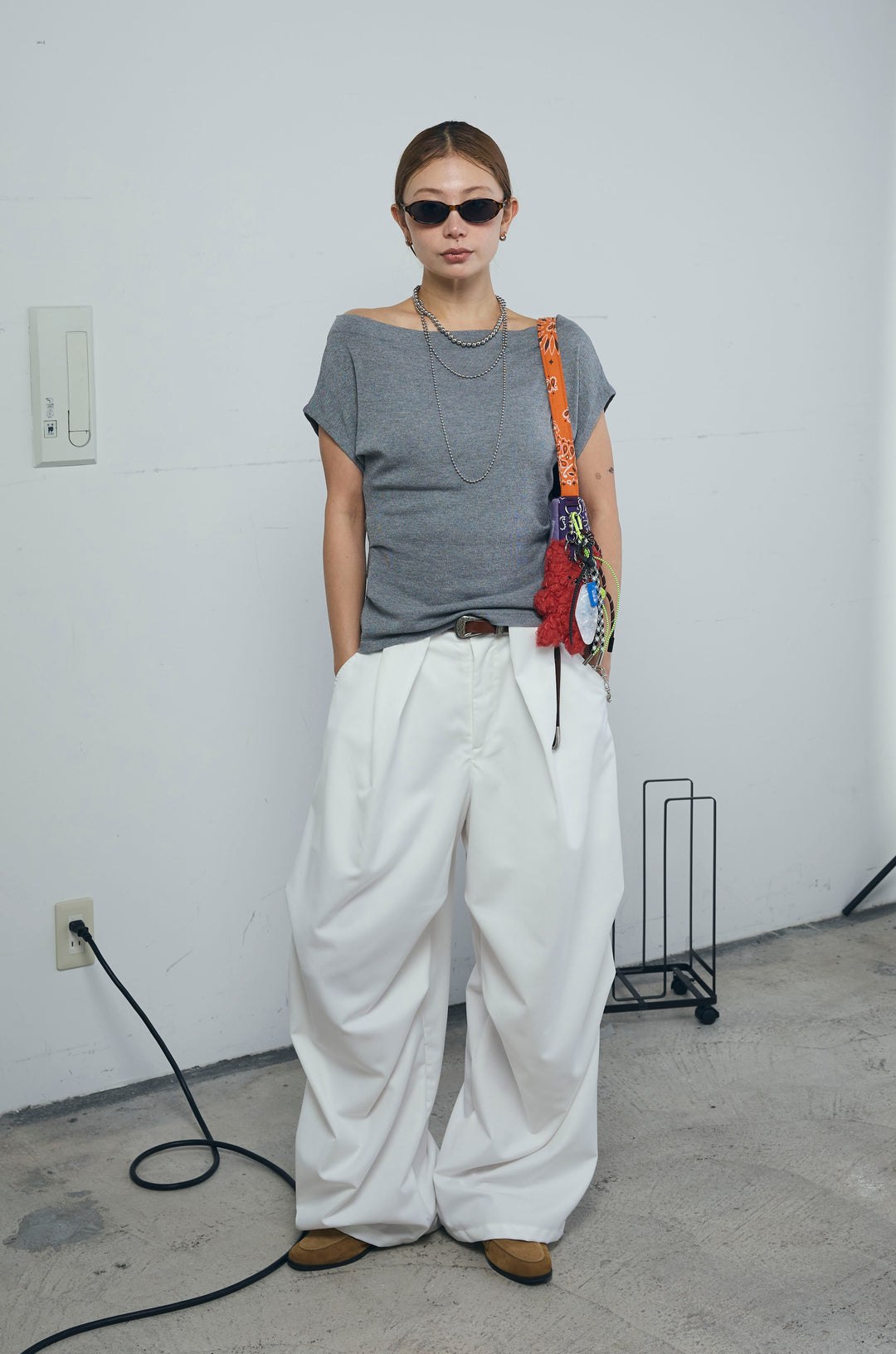 [予約/SET]アシメギャザーオフショルPO+デザインタックパンツ(2set)