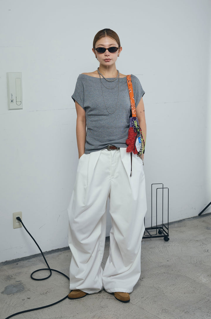 [予約/SET]アシメギャザーオフショルPO+デザインタックパンツ(2set)