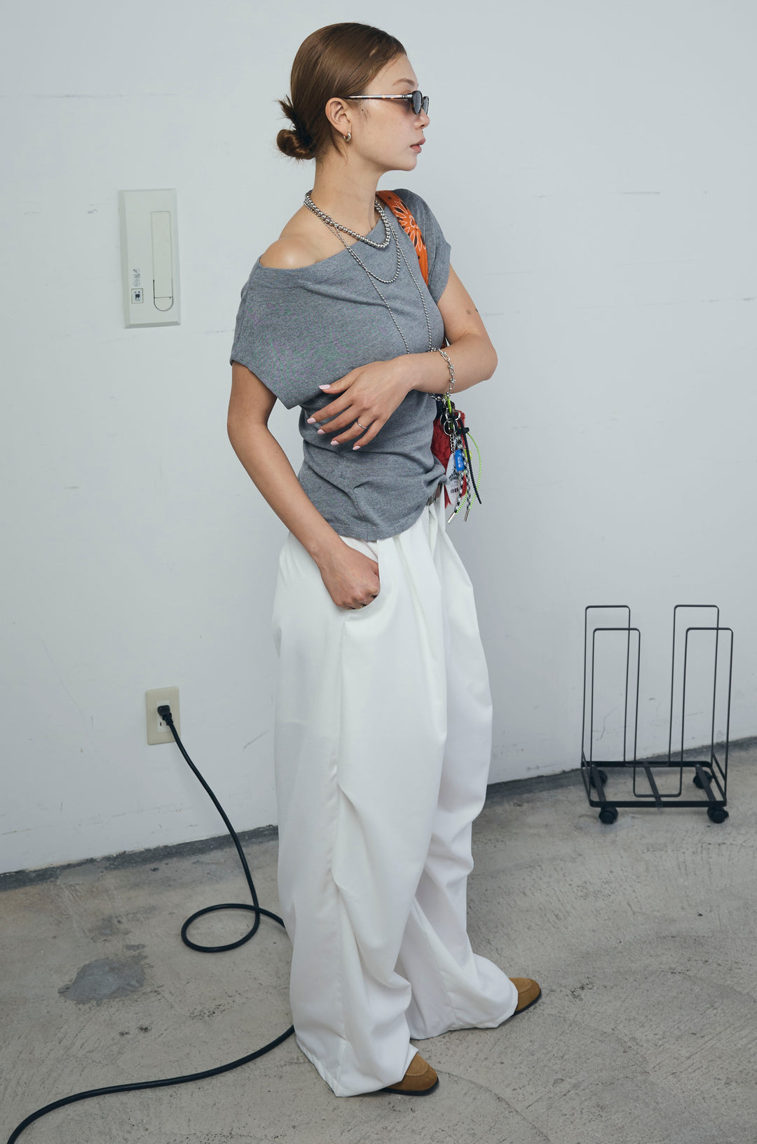 [予約/SET]アシメギャザーオフショルPO+デザインタックパンツ(2set)