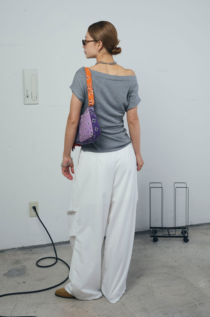 [予約/SET]アシメギャザーオフショルPO+デザインタックパンツ(2set)