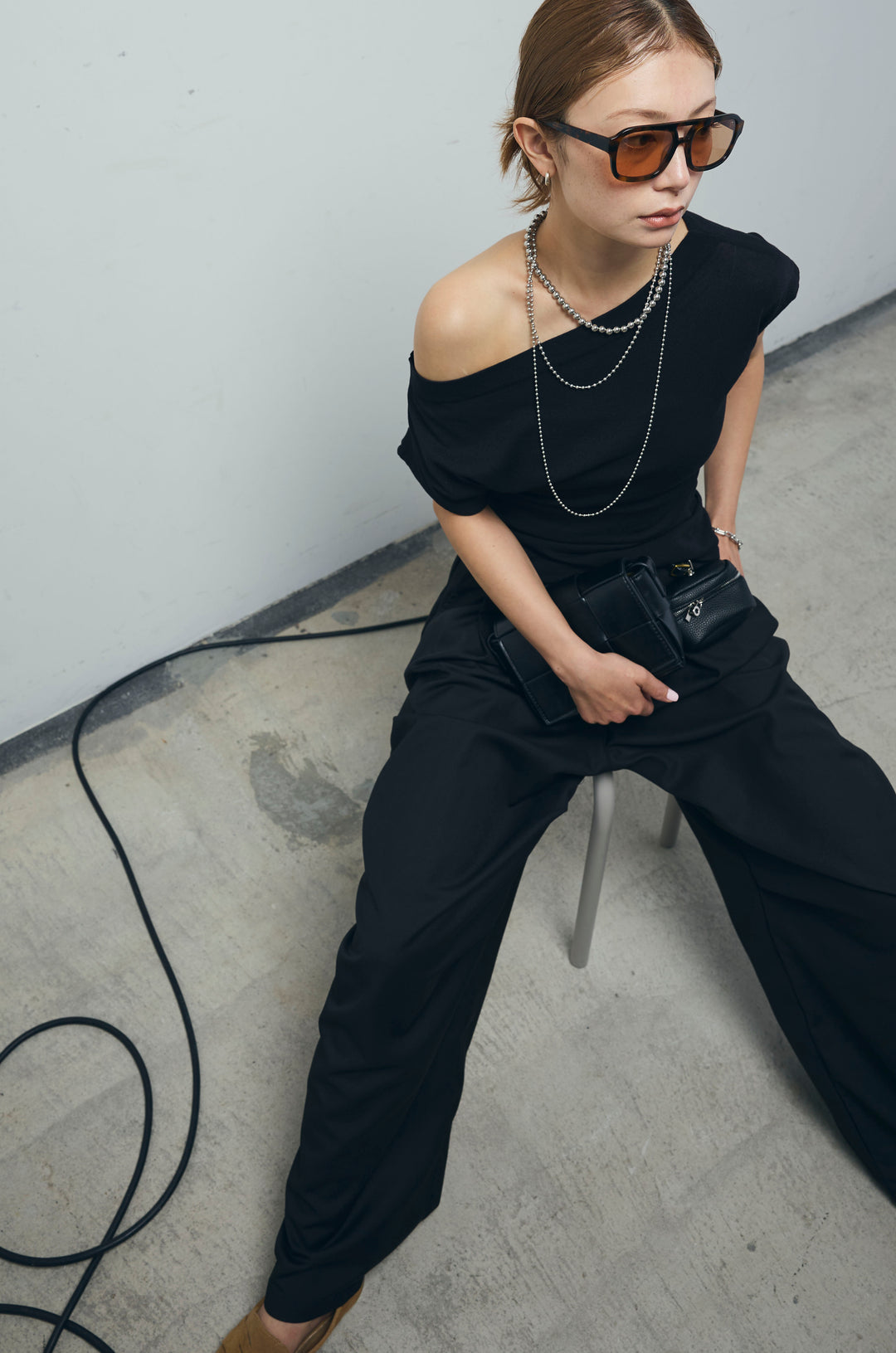 [予約/SET]アシメギャザーオフショルPO+デザインタックパンツ(2set)