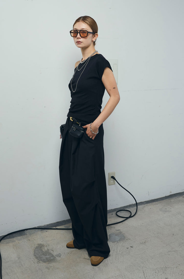 [予約/SET]アシメギャザーオフショルPO+デザインタックパンツ(2set)