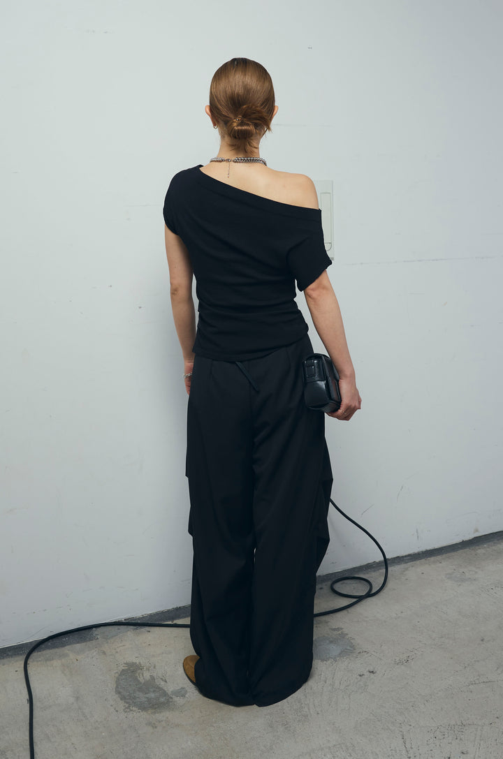 [予約/SET]アシメギャザーオフショルPO+デザインタックパンツ(2set)