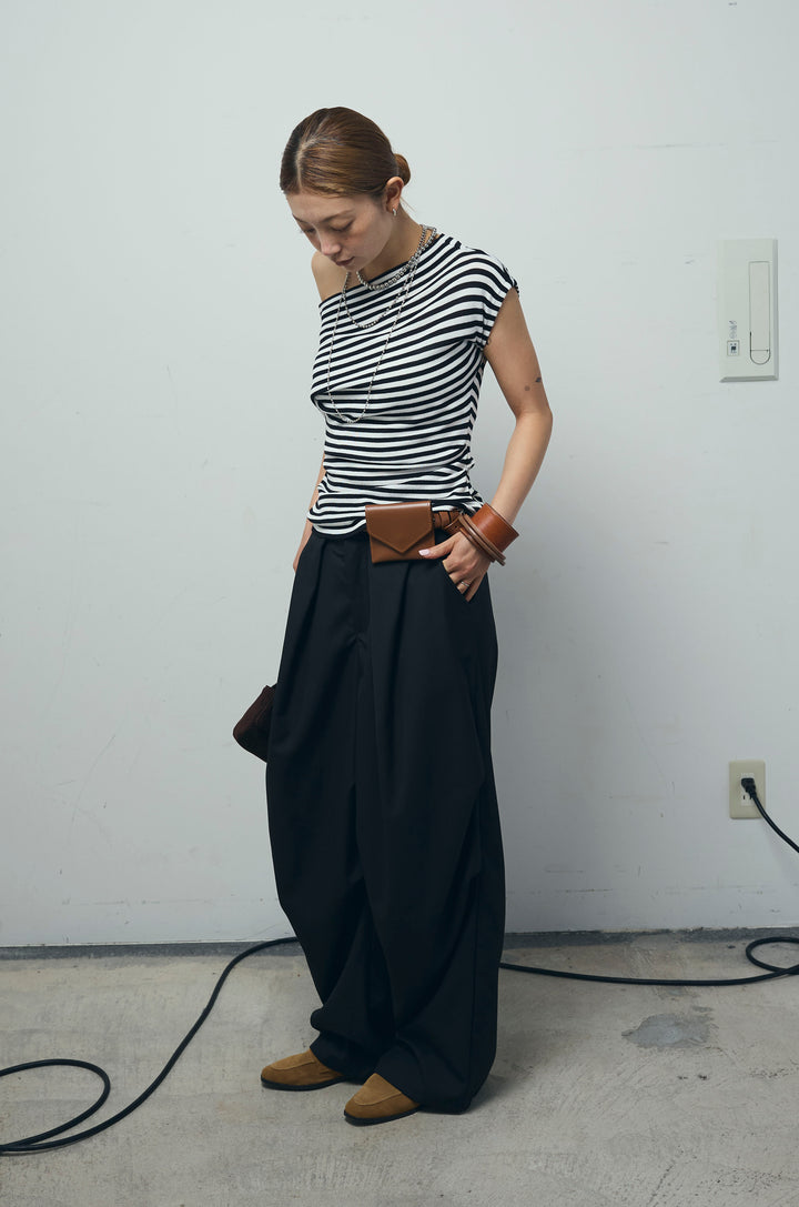 [予約/SET]アシメギャザーオフショルPO+デザインタックパンツ(2set)