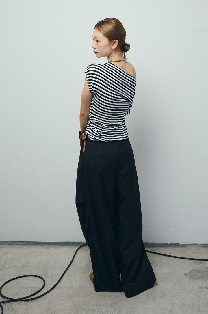 [予約/SET]アシメギャザーオフショルPO+デザインタックパンツ(2set)