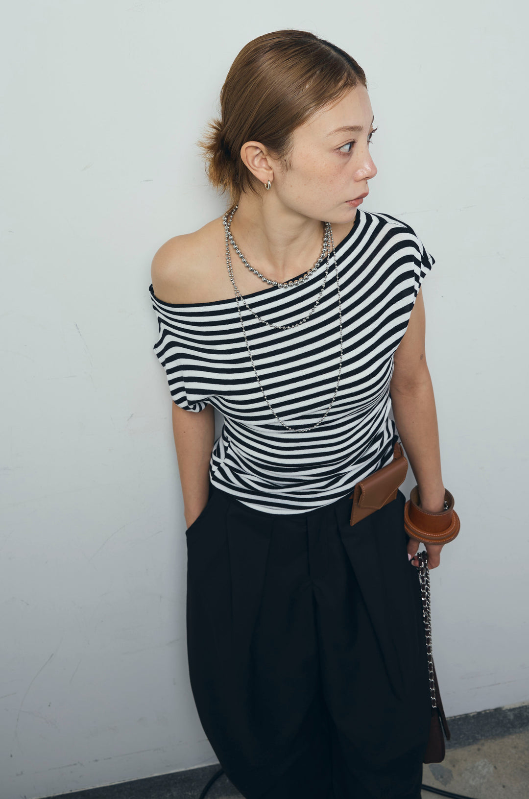 [予約/SET]アシメギャザーオフショルPO+デザインタックパンツ(2set)