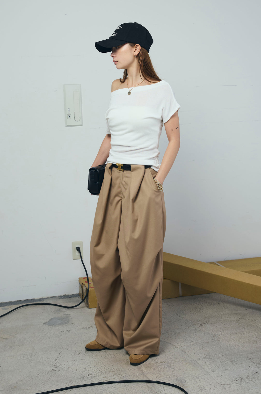 [予約/SET]アシメギャザーオフショルPO+デザインタックパンツ(2set)