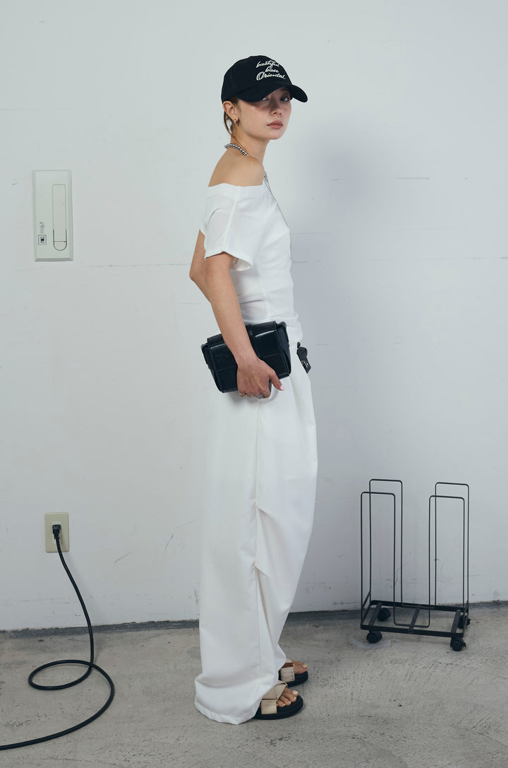 [予約/SET]アシメギャザーオフショルPO+デザインタックパンツ(2set)