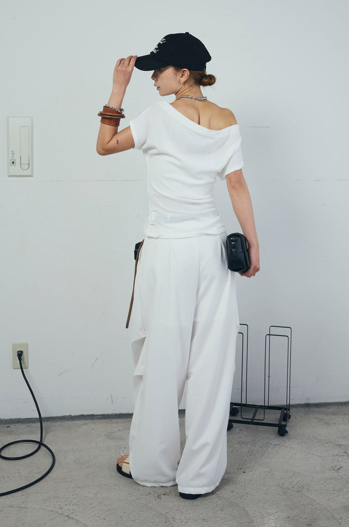 [予約/SET]アシメギャザーオフショルPO+デザインタックパンツ(2set)