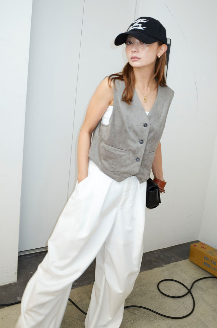 [予約/SET]フェイクスエードベスト+デザインタックパンツ(2set)