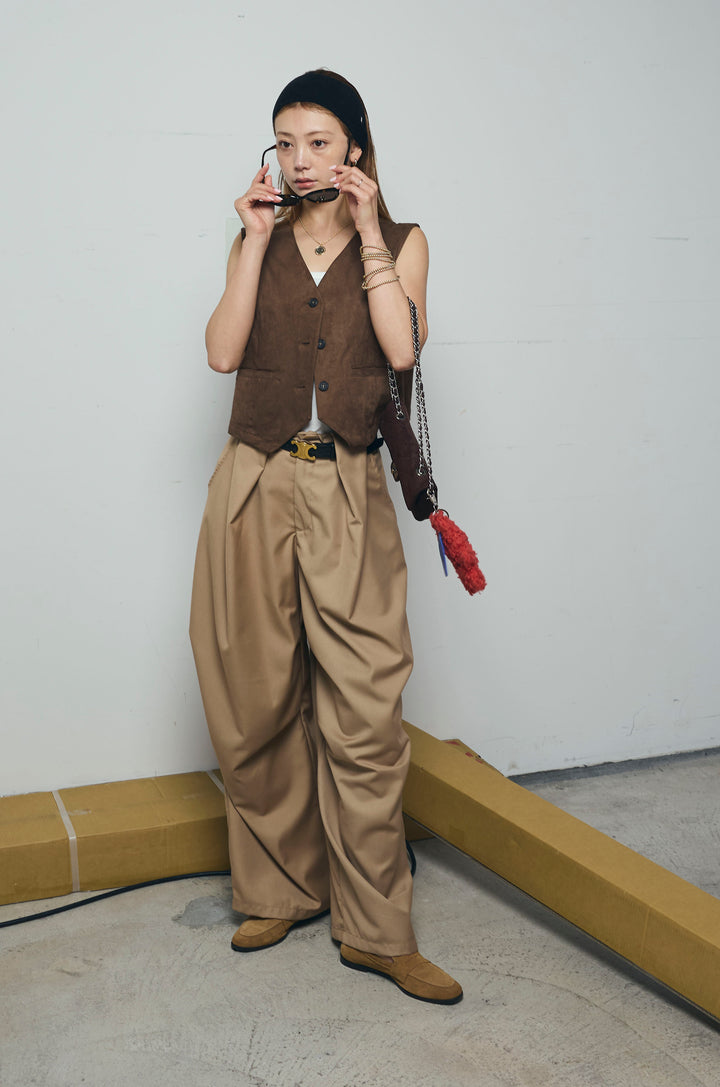 [予約/SET]フェイクスエードベスト+デザインタックパンツ(2set)