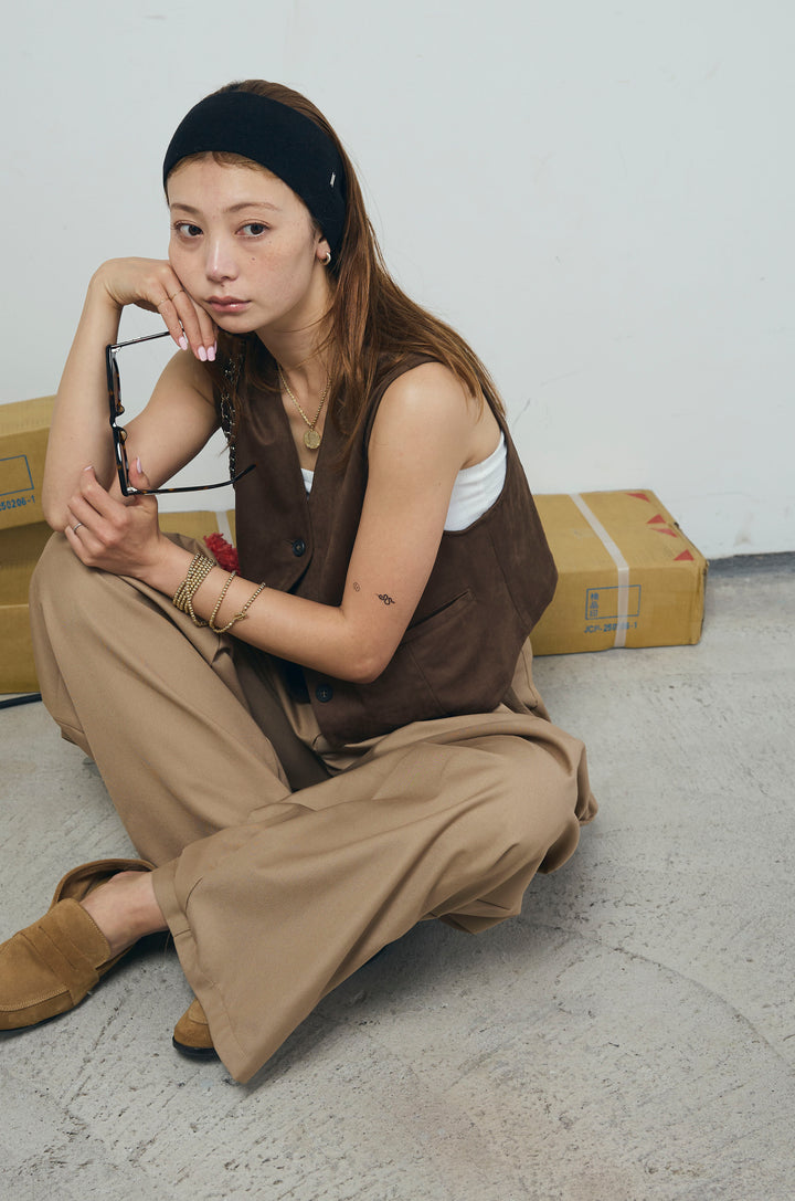 [予約/SET]フェイクスエードベスト+デザインタックパンツ(2set)