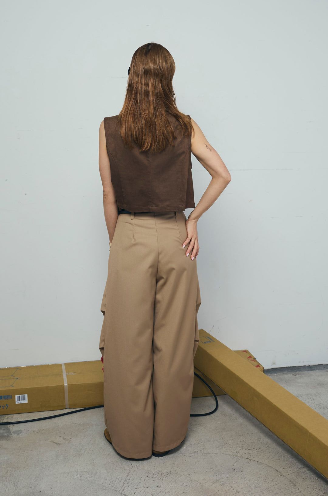 [予約/SET]フェイクスエードベスト+デザインタックパンツ(2set)