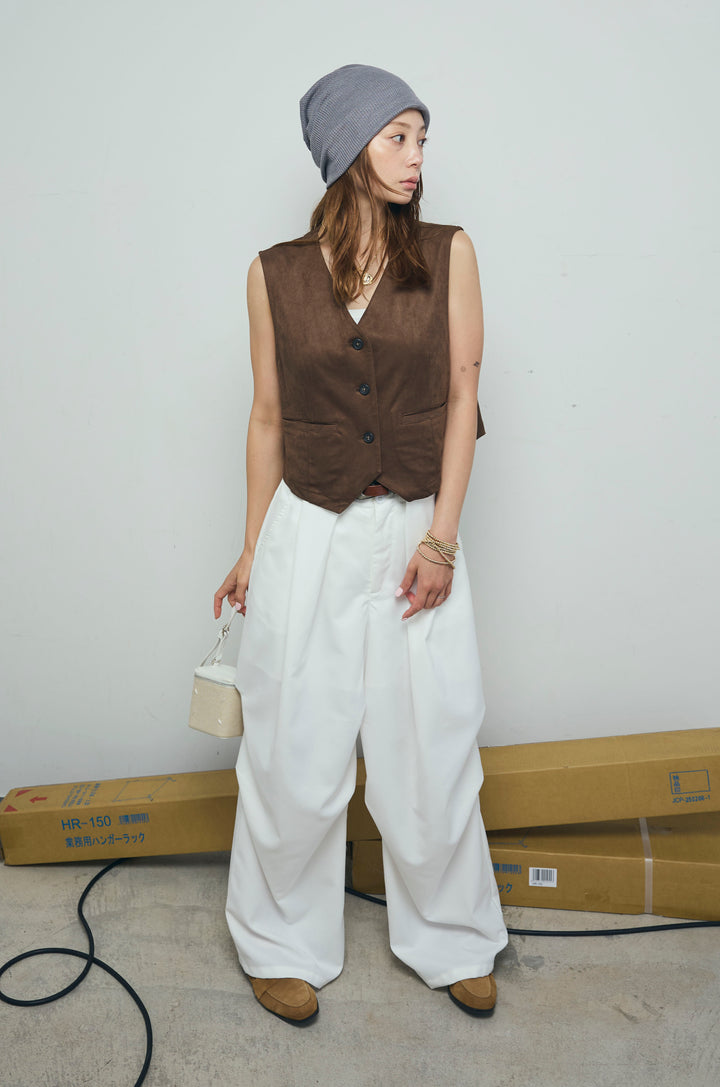 [予約/SET]フェイクスエードベスト+デザインタックパンツ(2set)