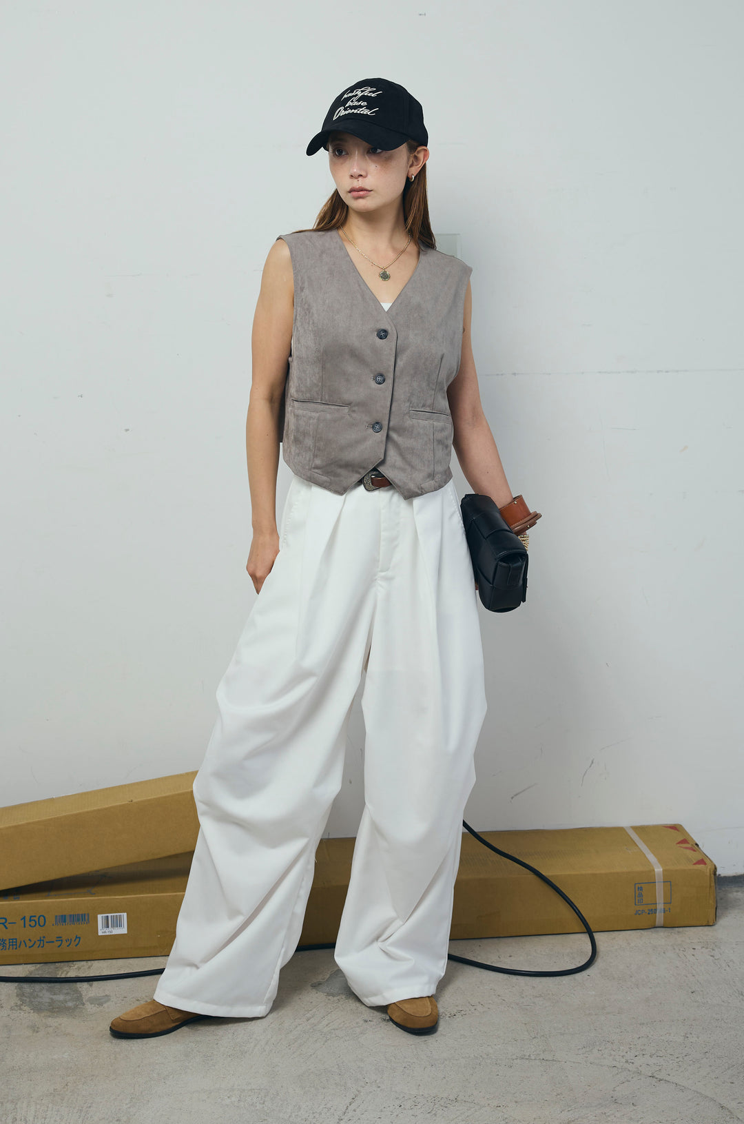 [予約/SET]フェイクスエードベスト+デザインタックパンツ(2set)