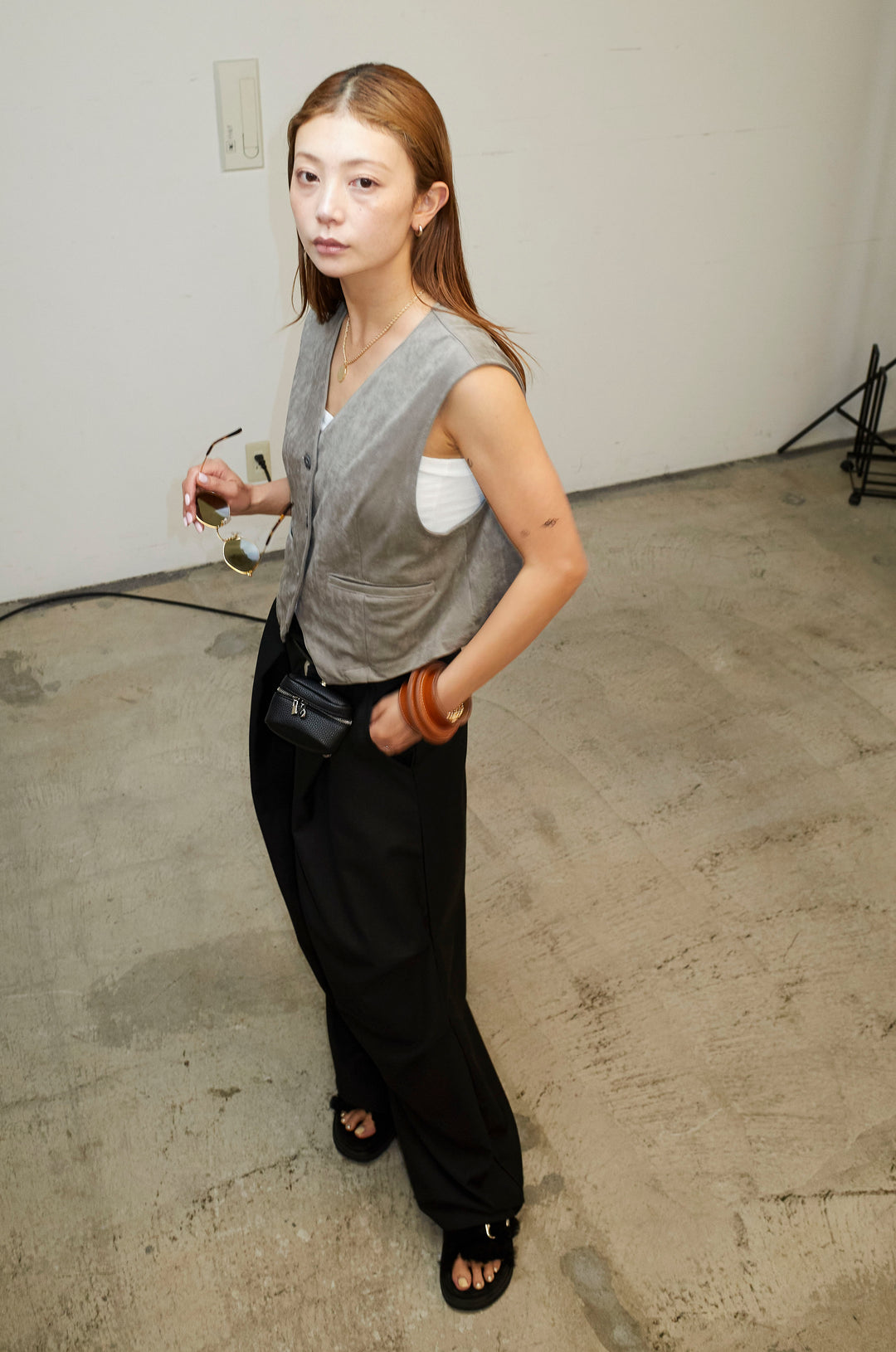 [予約/SET]フェイクスエードベスト+デザインタックパンツ(2set)