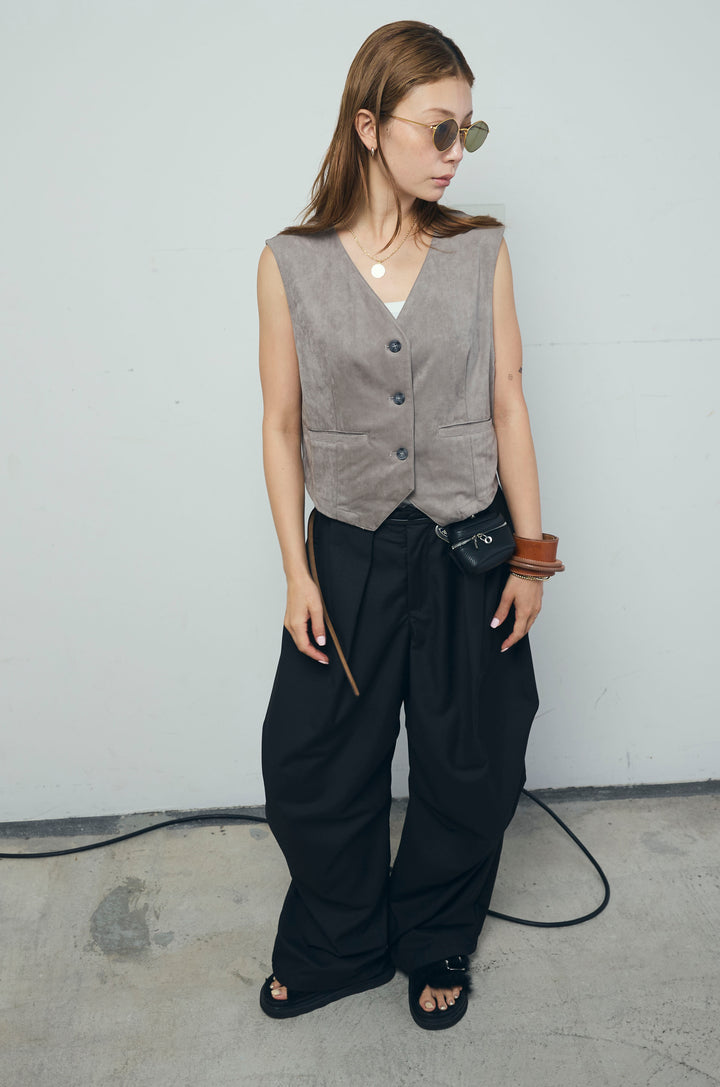 [予約/SET]フェイクスエードベスト+デザインタックパンツ(2set)