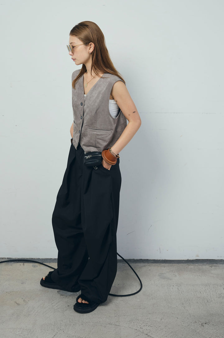 [予約/SET]フェイクスエードベスト+デザインタックパンツ(2set)