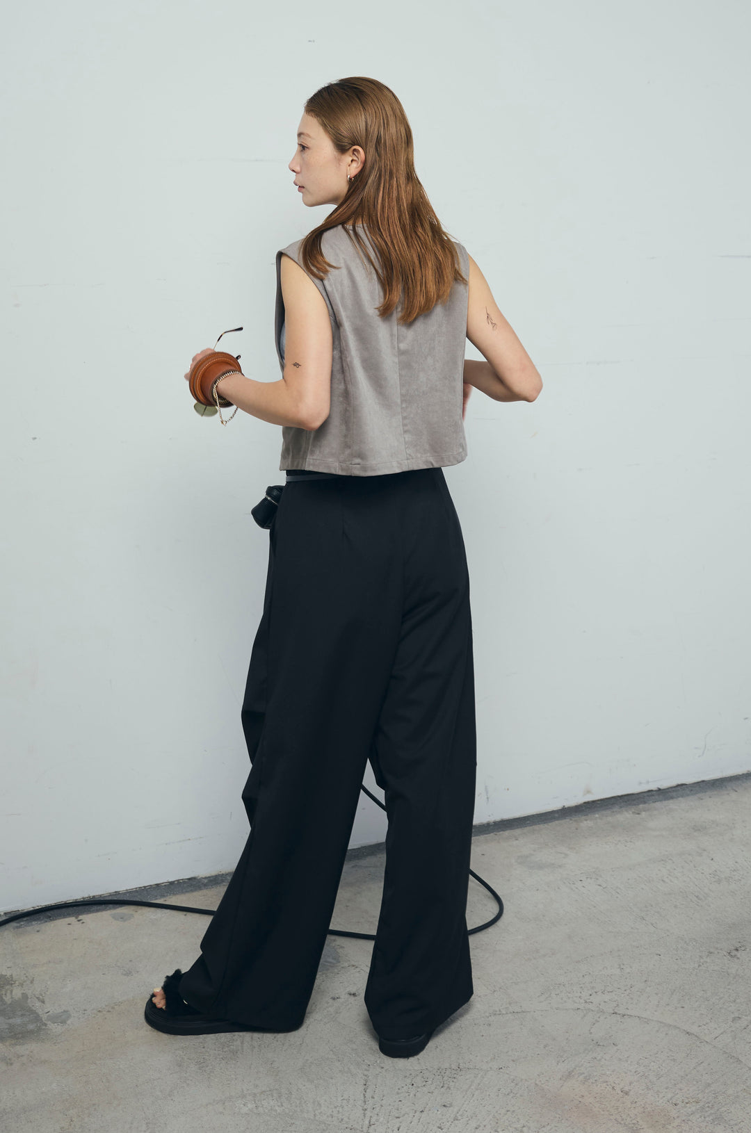 [予約/SET]フェイクスエードベスト+デザインタックパンツ(2set)