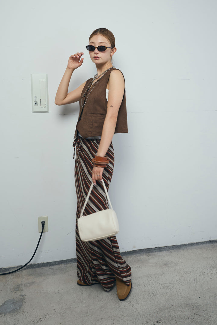 [予約/SET]フェイクスエードベスト+マルチストライプナロースカート(2set)