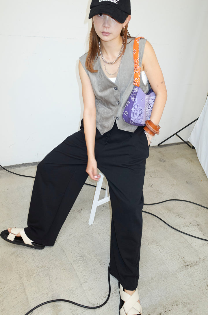 [予約/SET]フェイクスエードベスト+ルーズワイドスウェットパンツ(2set)