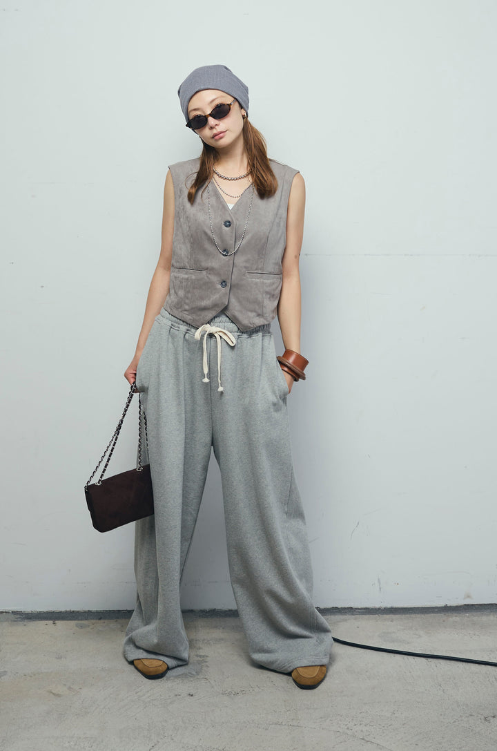 [予約/SET]フェイクスエードベスト+ルーズワイドスウェットパンツ(2set)