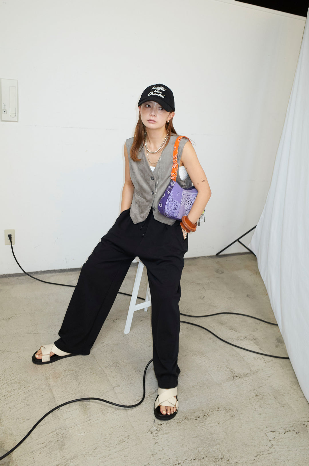 [予約/SET]フェイクスエードベスト+ルーズワイドスウェットパンツ(2set)